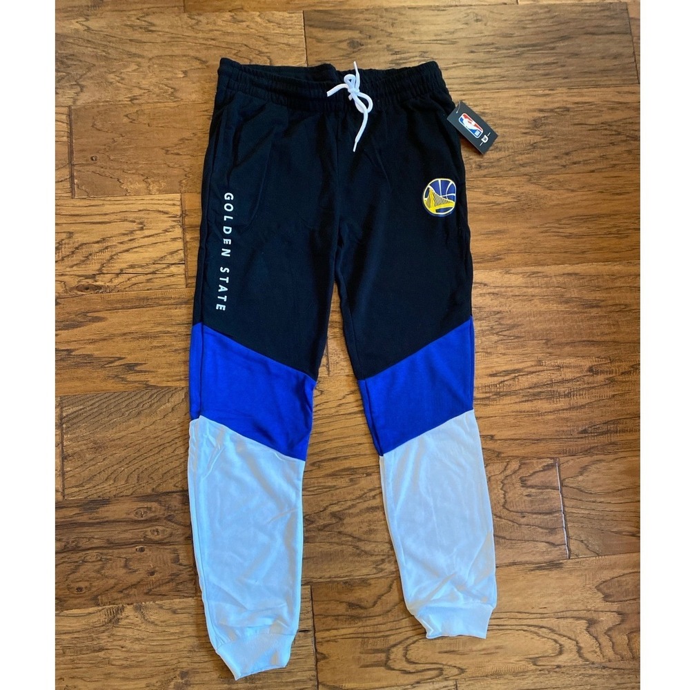 NBA Golden State Warriors Mens Jogger Sweatpants Black Blue White Sz L FFL5623GW